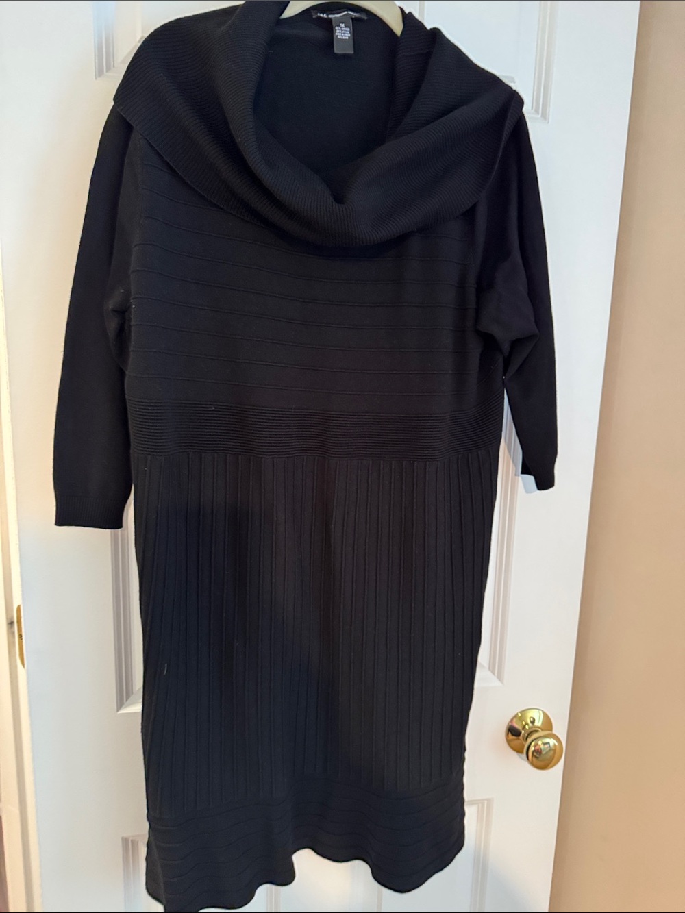 INC International Concepts Black Cowl Neck Ribbed Sweater Dress